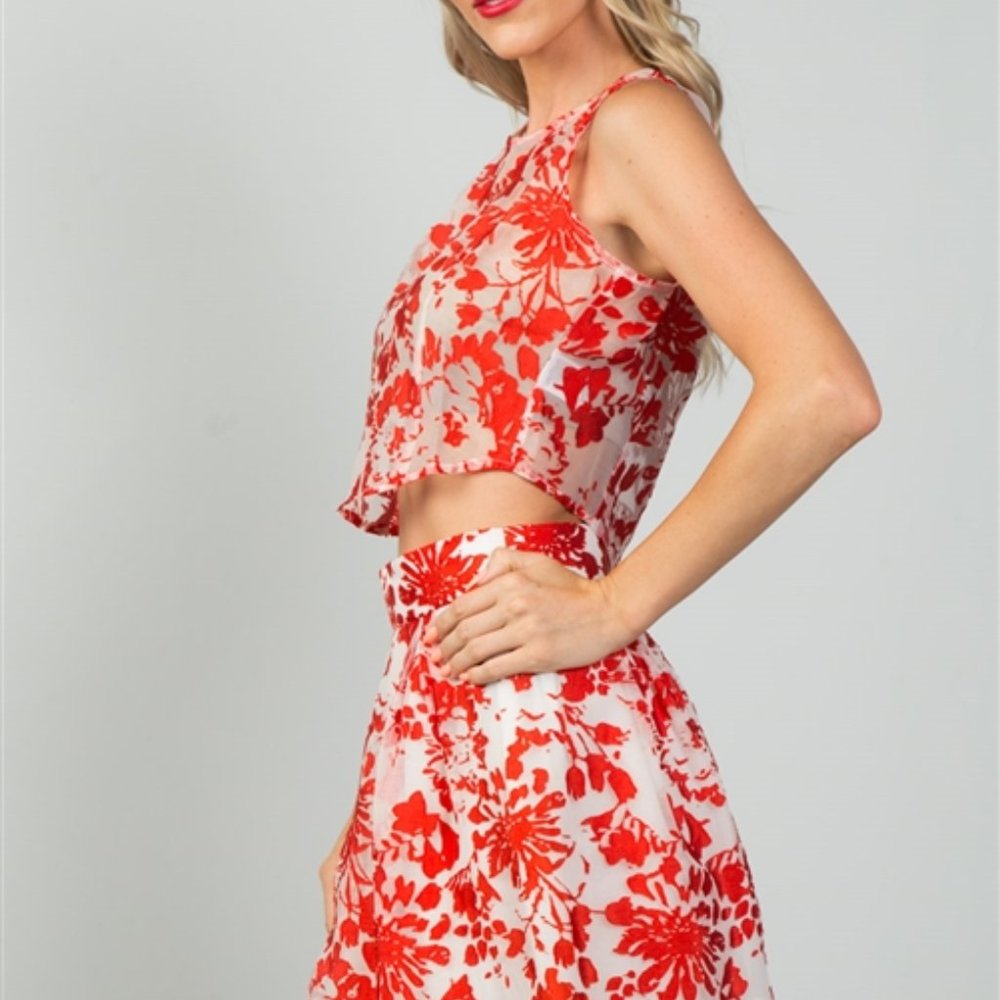Abby Floral Embroidered Crop Top & Skirt Skirt
